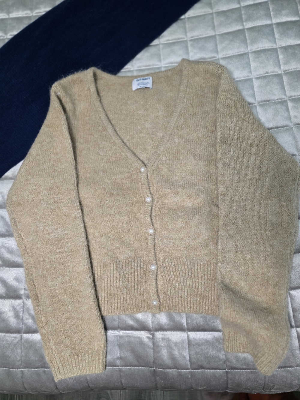 Old Navy Beige V-Neck Pearl Button Cardigan